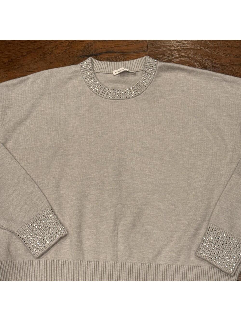 Good American Crystal Crewneck Light Gray Crew Neck Sweater Shirt Size XL